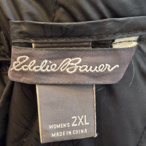 Eddie Bauer Womens Puffer Down Parka Coat 2XL Hooded Mid Length Jacket Black - Picture 6 of 13